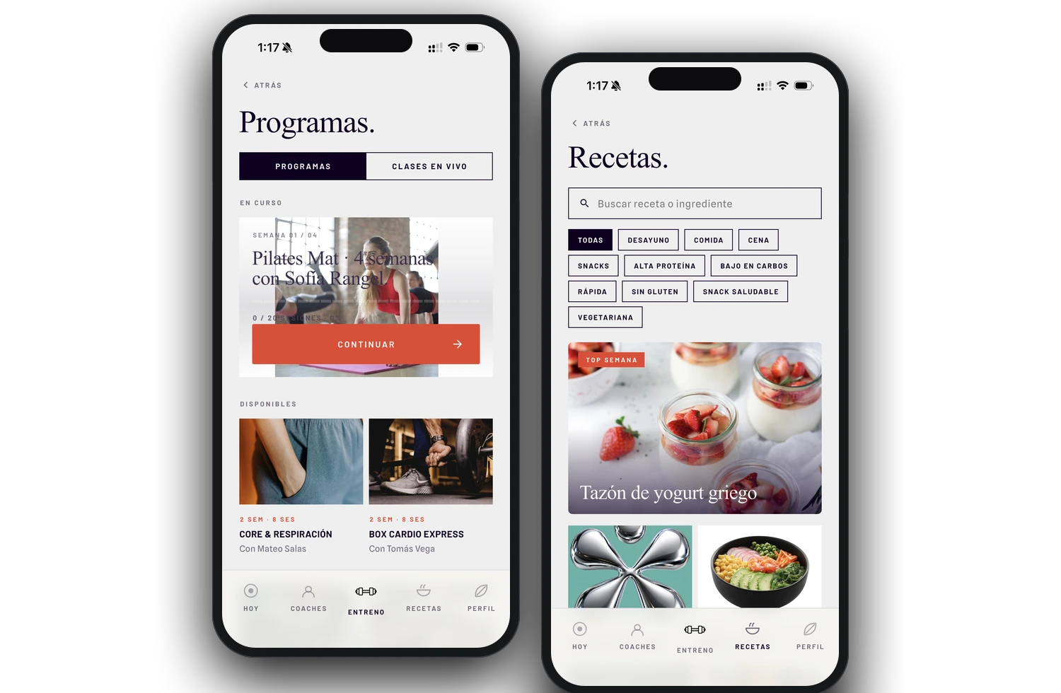 App Fitness funcionando